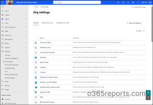 Org Settings in Microsoft 365 admin center