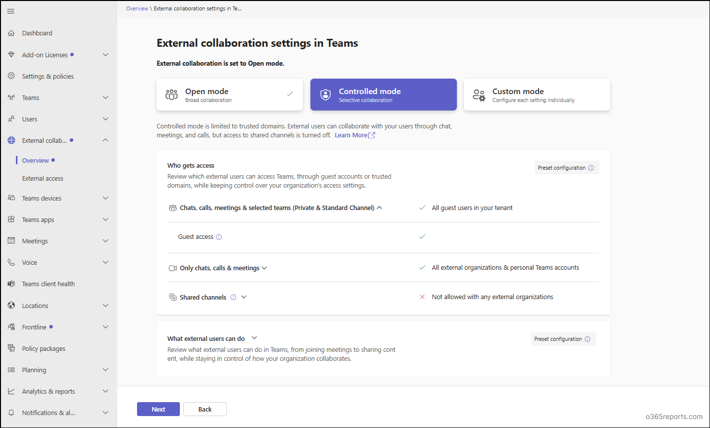 Controlled Mode in Unified External Collaboration Management in Teams