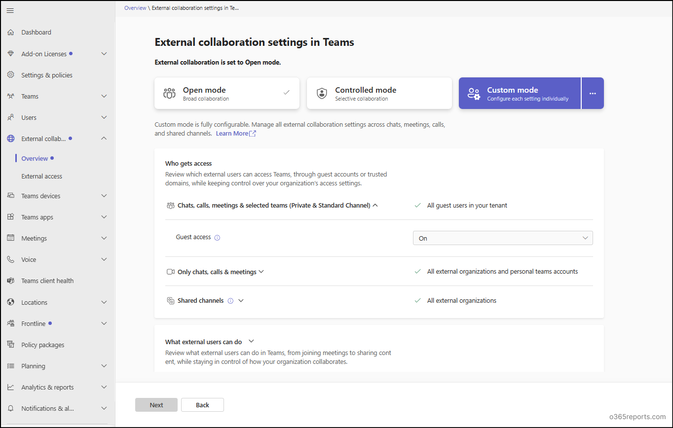 Custom Mode in Teams External Collaboration management