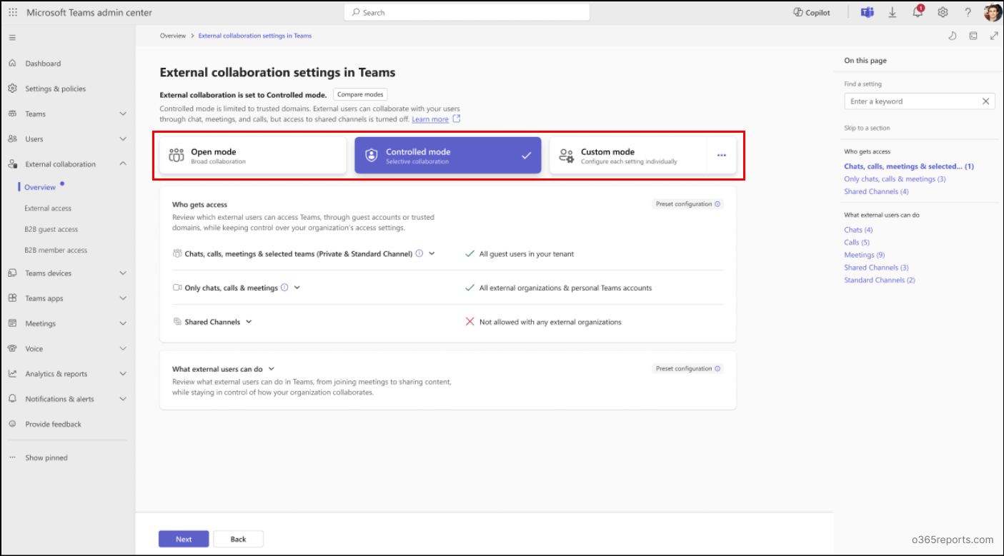 Open mode in External Collaboration Settings Management