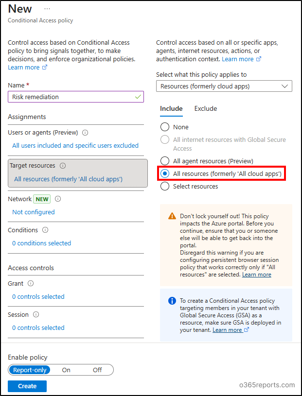 Target resource selection in CA policy
