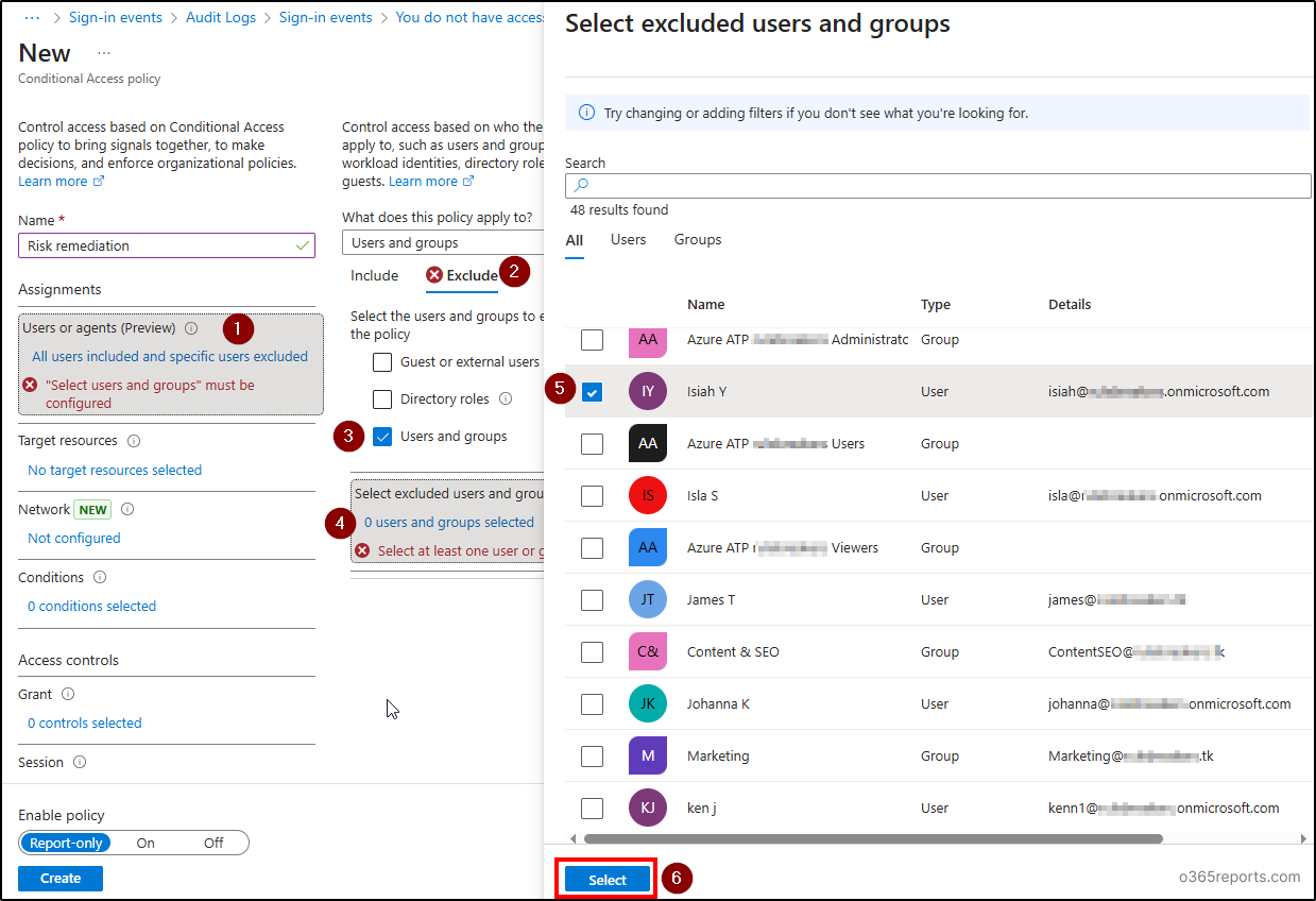 Target user seection in CA policy