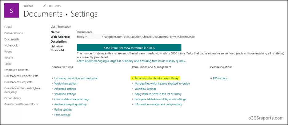 Check Limited Access at Document Library
