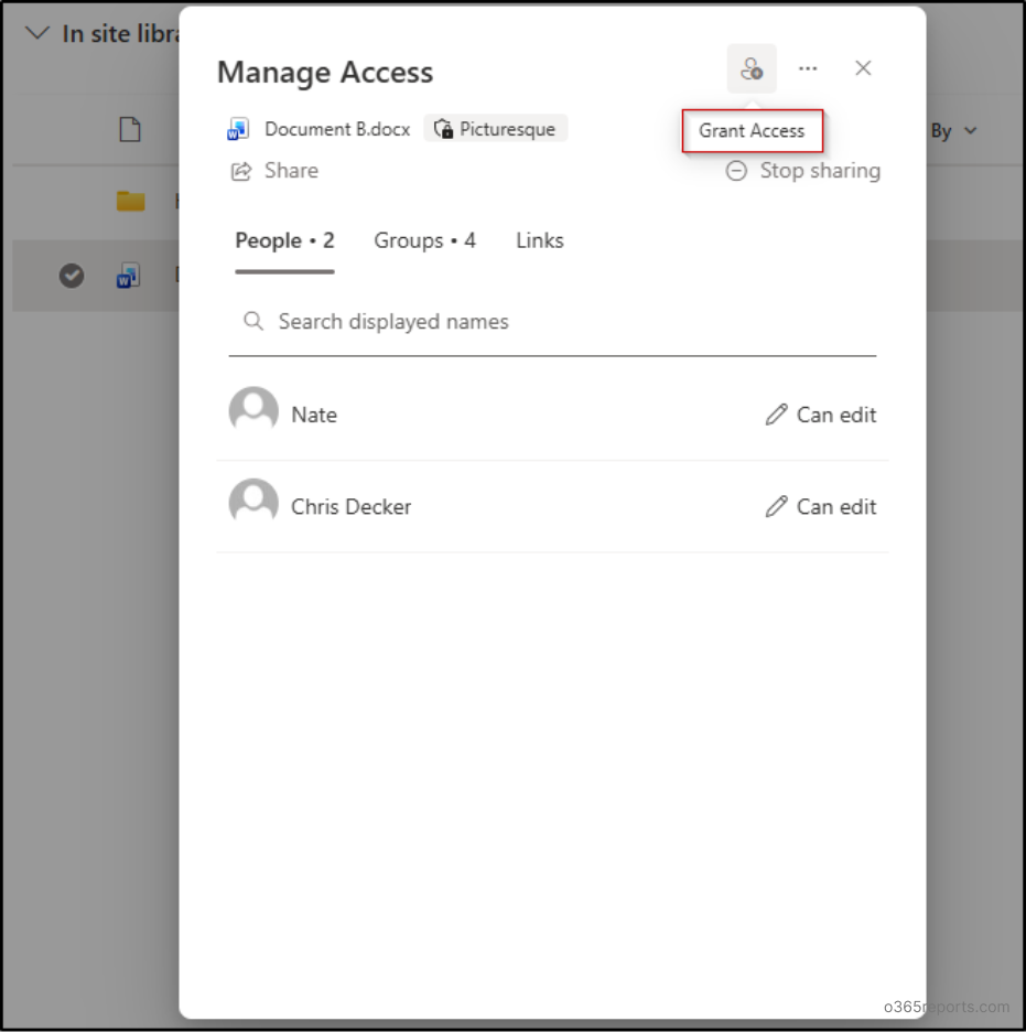 Sharing via Manage Access in SharePoint