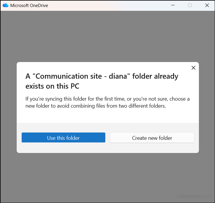 Choosing Create new folder in sync