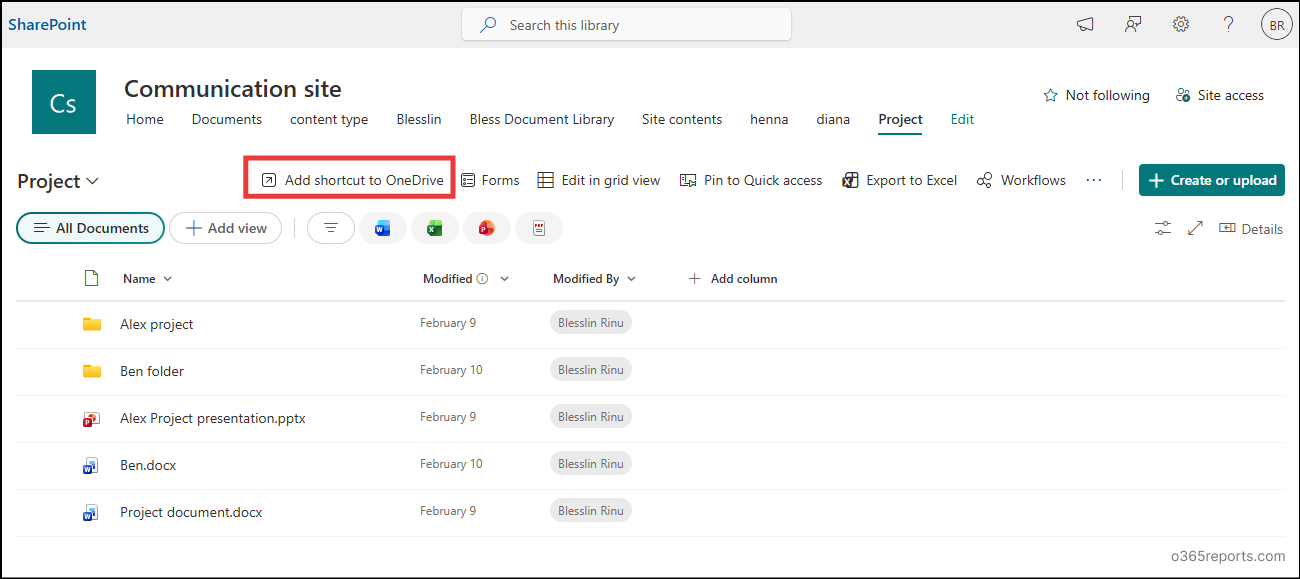add shortcut to onedrive setting