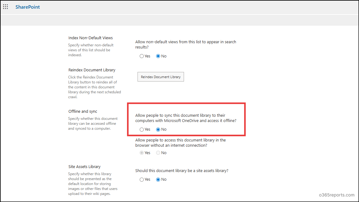 disable sync in sharepoint online