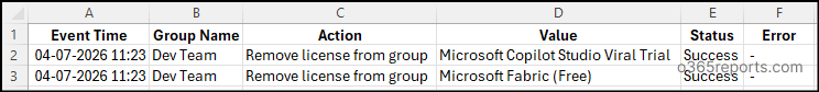 Remove licenses from a Microsoft 365 Group CSV output