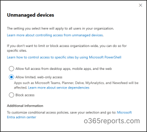 Unmanaged device policy in SharePoint Online