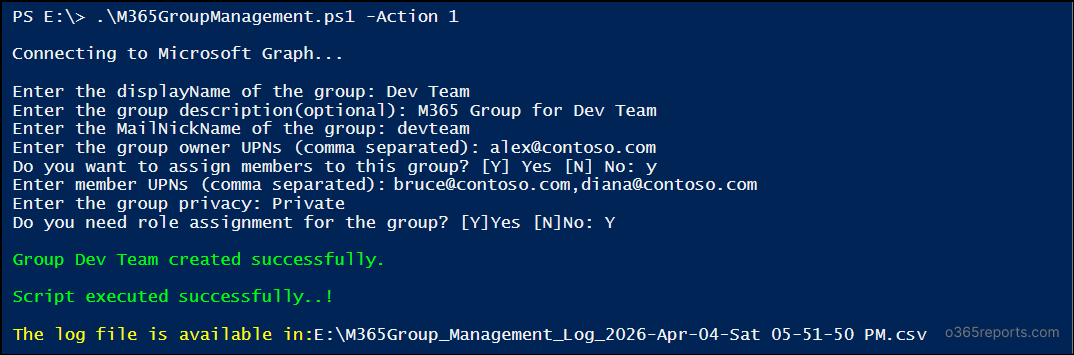 creating a Microsoft 365 group