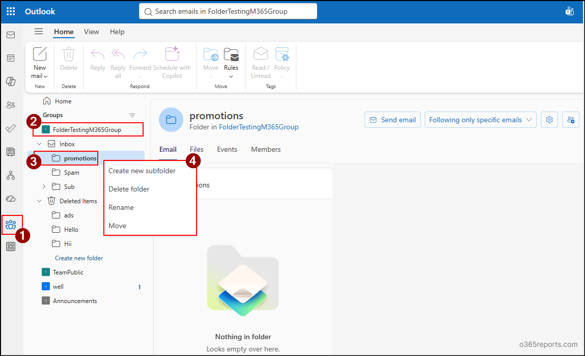 Manage folders for Microsoft 365 groups in Outlook