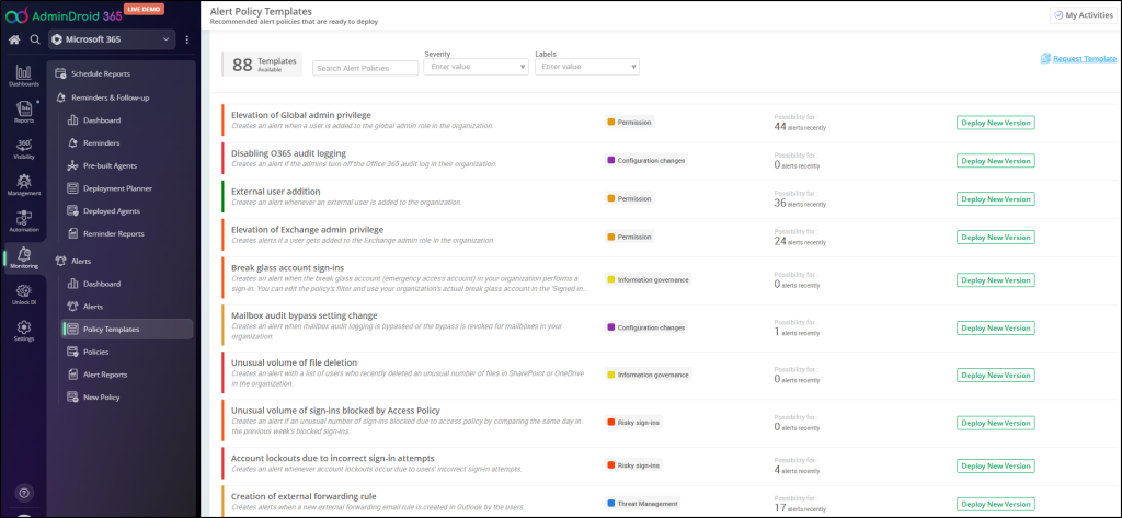 Set Alerts to M365 Critical Changes Using AdminDroid Alerting