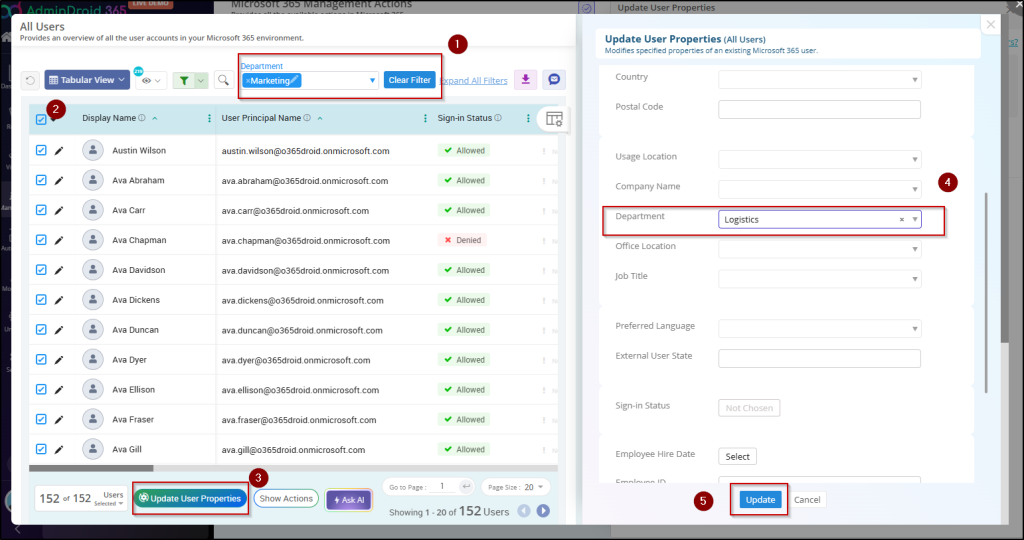 Update User Department in Bulk Using AdminDroid