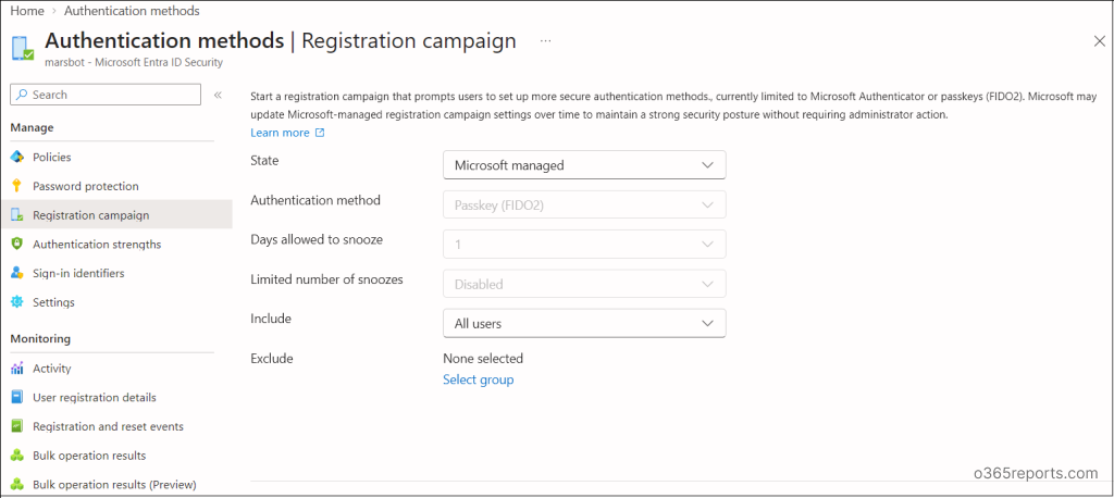 Configure Passkey registration campaign