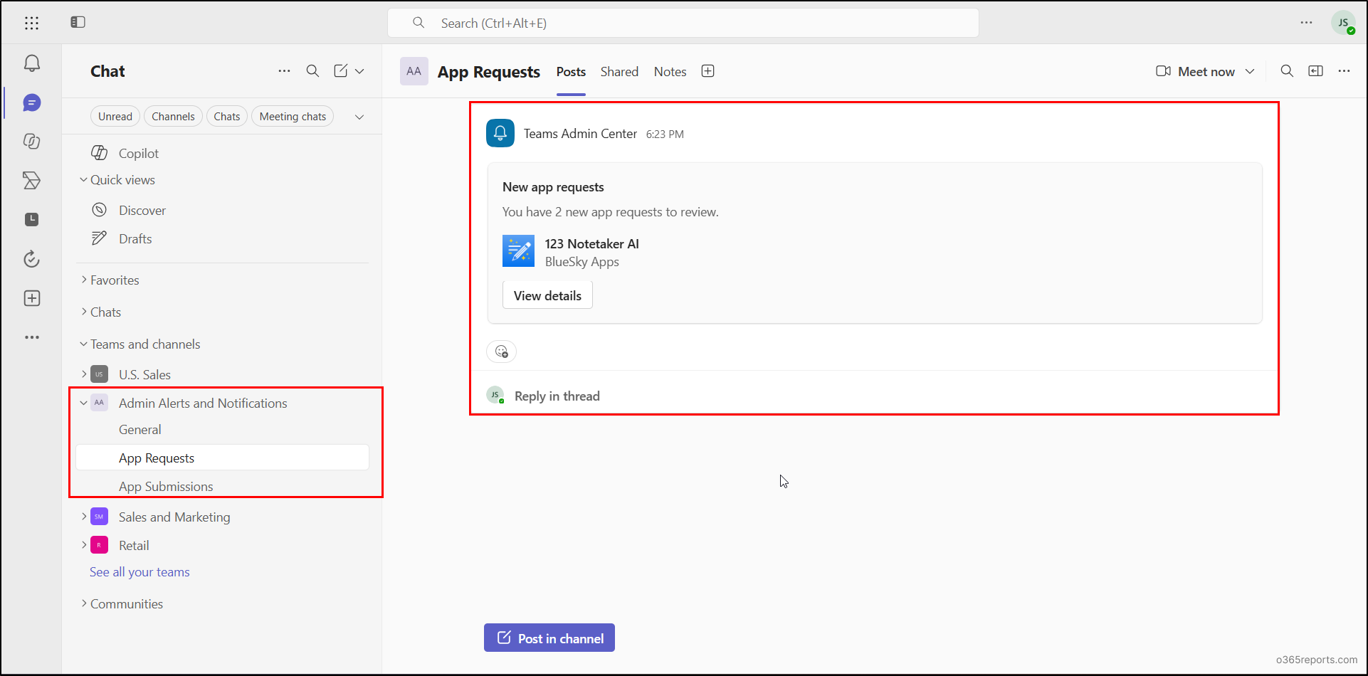 App Request Alert in Microsoft Teams