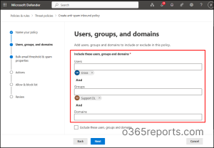 include users in custom anti-spam policy